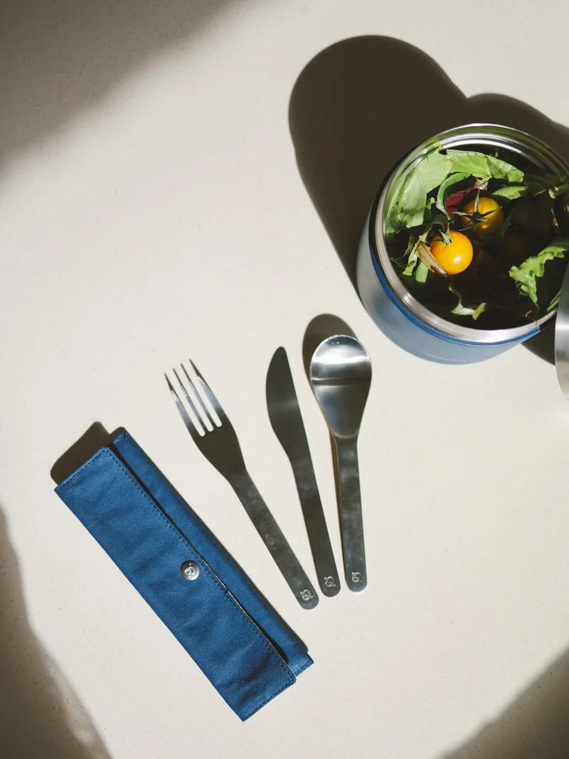 Set de couverts Granite Bleu - Kit Boîte repas poignée