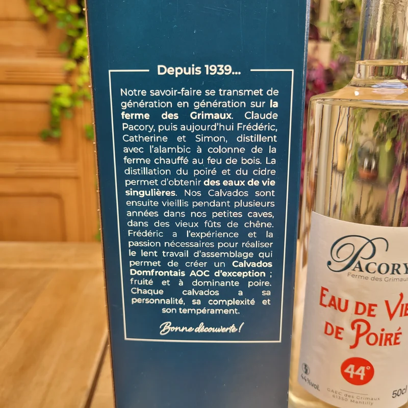 PROMO- Eau de vie de Poiré- Pacory - 50cl