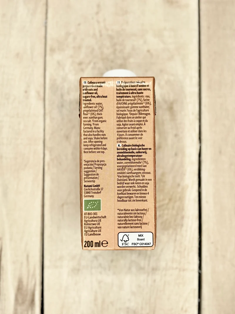 Crème Culinaire Végétale Avoine 200ml
