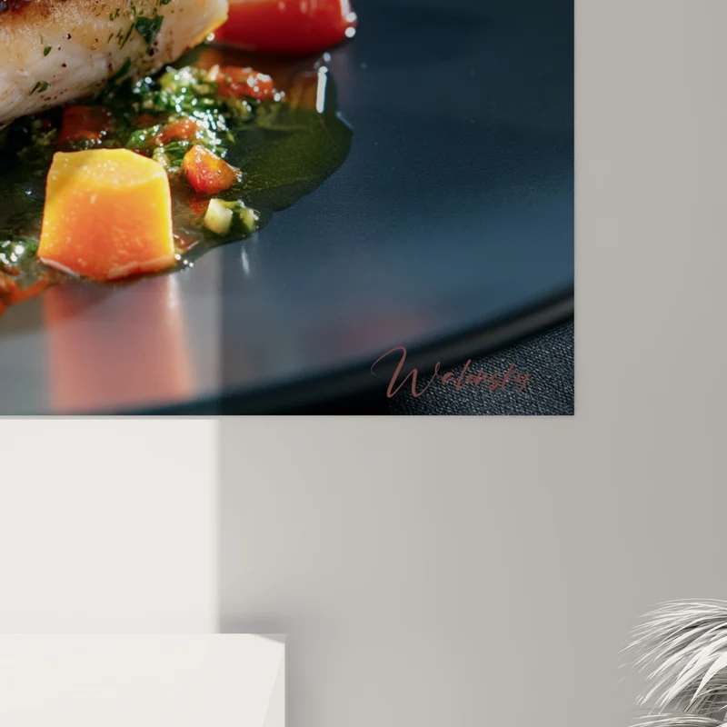 Tableau Pavé de poisson noir et orangé grillé - Table gastronomique - Edition Plat gastronomique