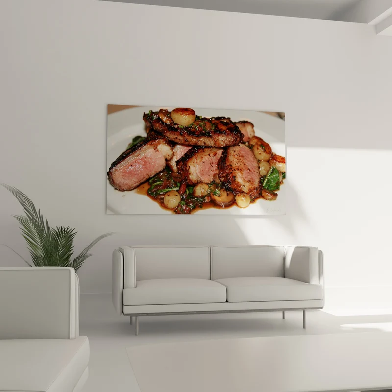 Tableau Viande rosée aux oignons grelots - Festin savoureux - Edition Plat gastronomique