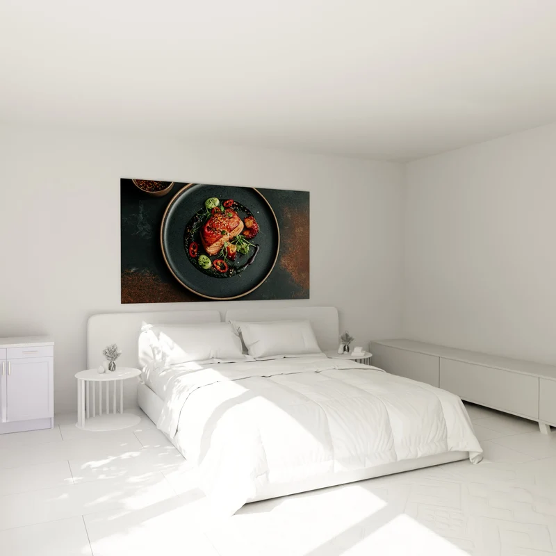 Tableau Saumon laqué assiette anthracite et rouge - Instant gourmand - Edition Plat gastronomique
