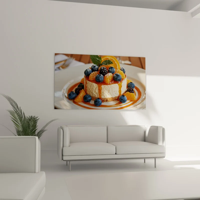 Tableau Cheesecake blanc et bleuets aux fruits - Douceur sucrée - Edition Plat gastronomique