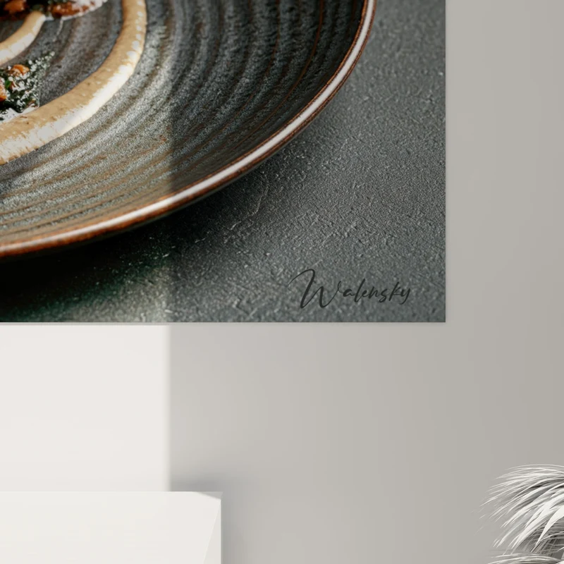 Tableau Saint-Jacques dorées sur assiette anthracite - Instant gourmet raffiné - Edition Plat gastronomique