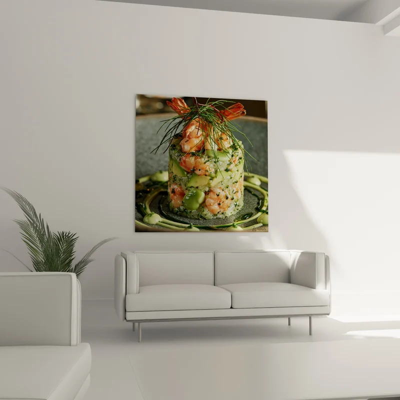 Tableau Tartare de crevettes rose et vert avocat - Raffinement gourmand - Edition Plat gastronomique