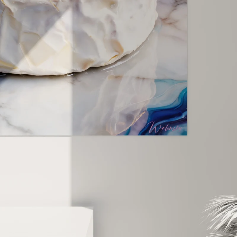 Tableau Camembert blanc sur marbre bleu et rose - Éclat gourmand - Edition Fromage