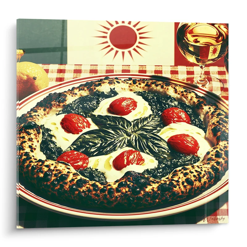 Tableau Pizza napolitaine rouge et verte croûte carbonisée - Trattoria italienne - Edition Pizza