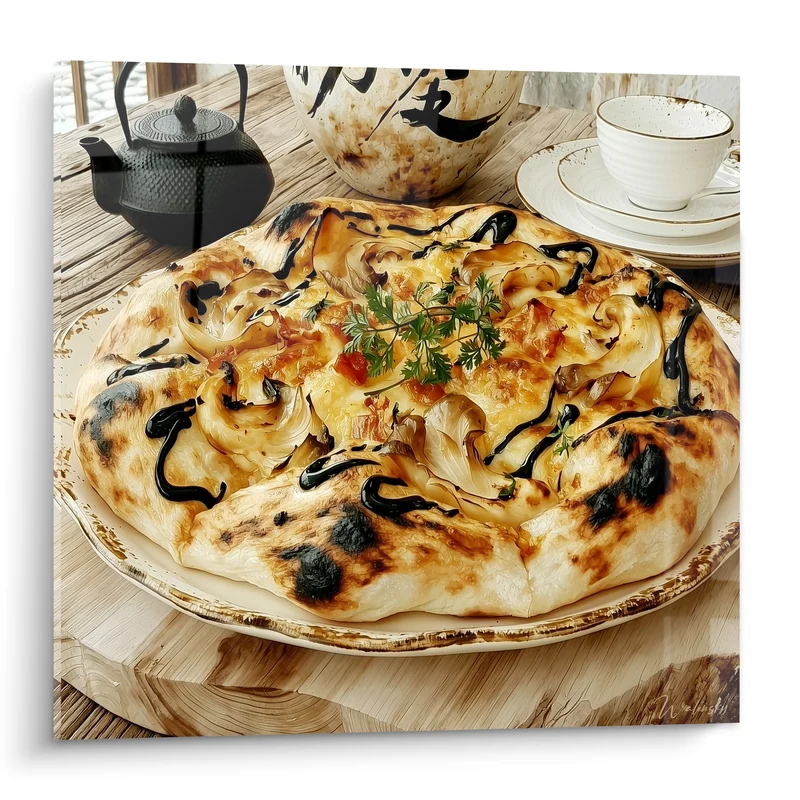 Tableau Pizza dorée aux filaments noirs et fromage - Plaisir gourmand - Edition Pizza