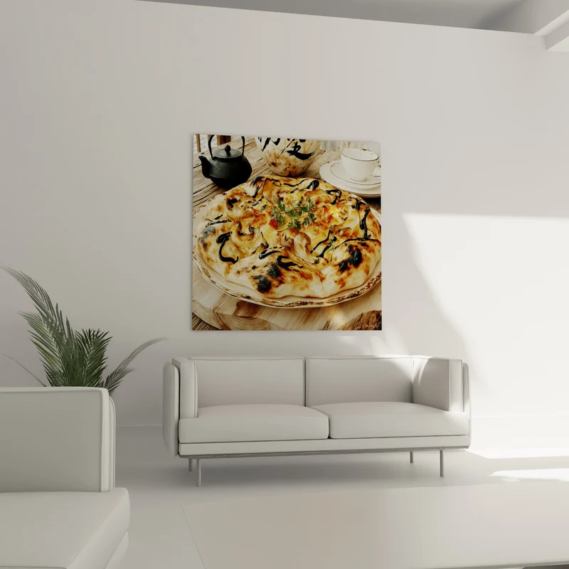 Tableau Pizza dorée aux filaments noirs et fromage - Plaisir gourmand - Edition Pizza