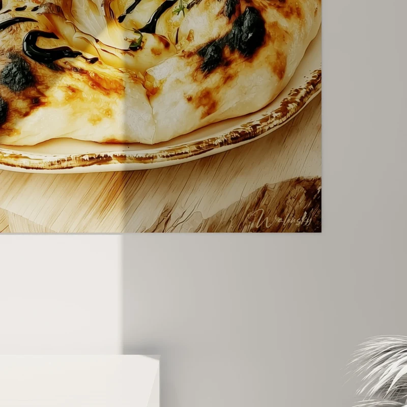 Tableau Pizza dorée aux filaments noirs et fromage - Plaisir gourmand - Edition Pizza