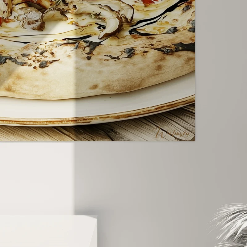 Tableau Pizza blanche aux tomates et champignons - Vase doré fleuri - Edition Pizza