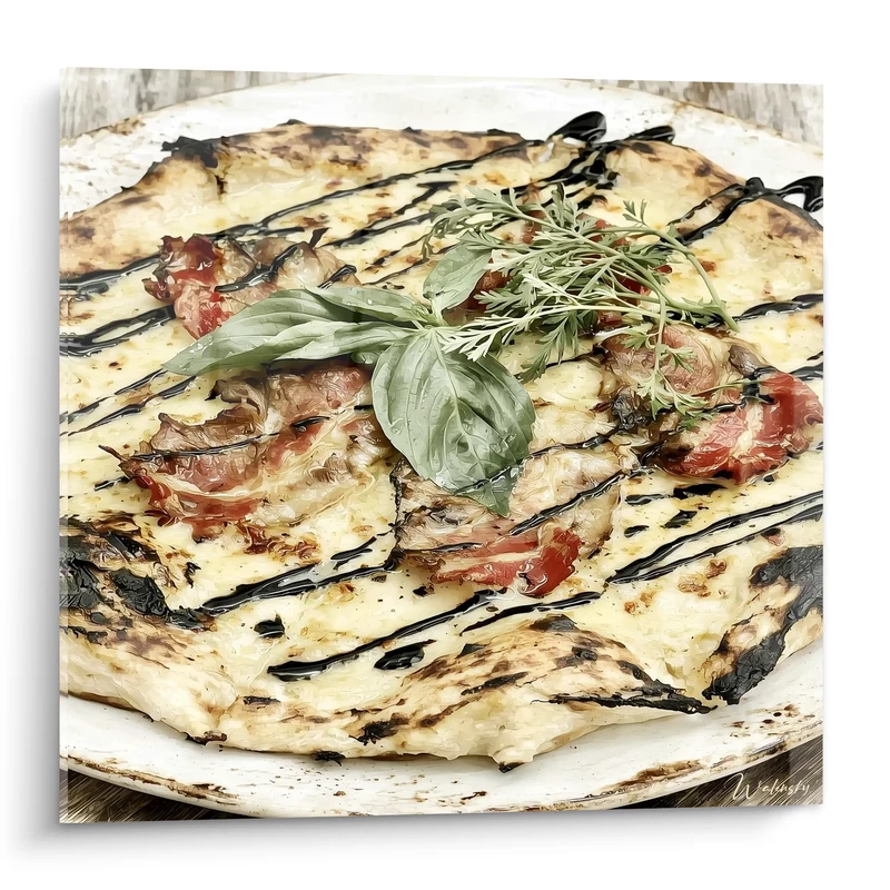 Tableau Pizza dorée aux touches noires et vertes - Instant gourmand - Edition Pizza