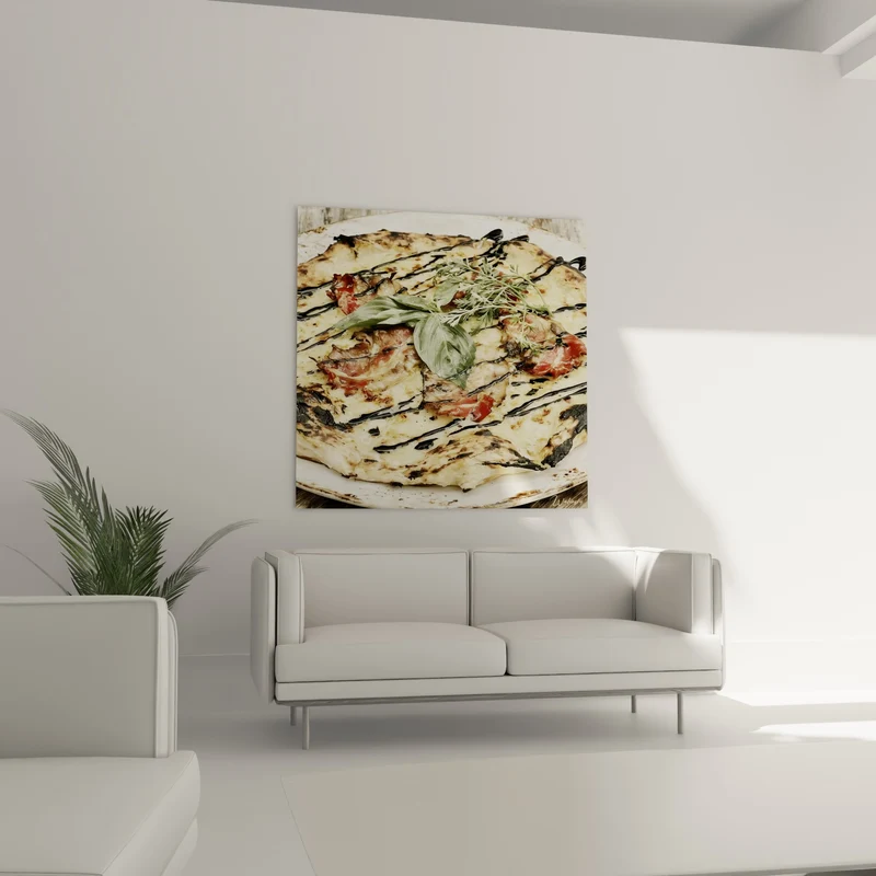 Tableau Pizza dorée aux touches noires et vertes - Instant gourmand - Edition Pizza