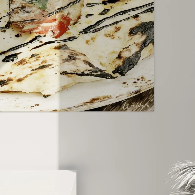 Tableau Pizza dorée aux touches noires et vertes - Instant gourmand - Edition Pizza