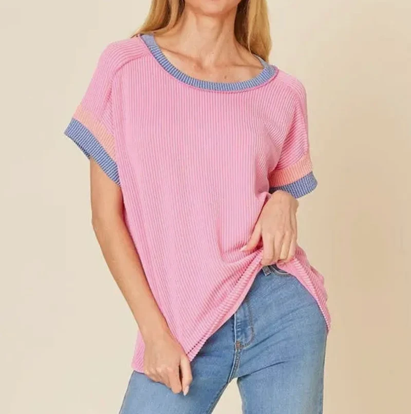 Color Block Ribbed Top