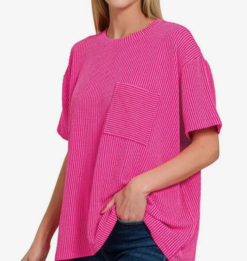 Front Pocket Ribbed Top