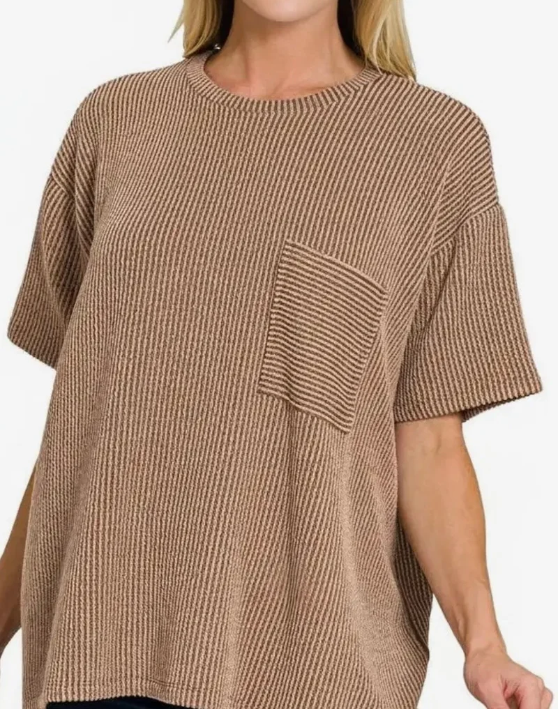 Front Pocket Ribbed Top