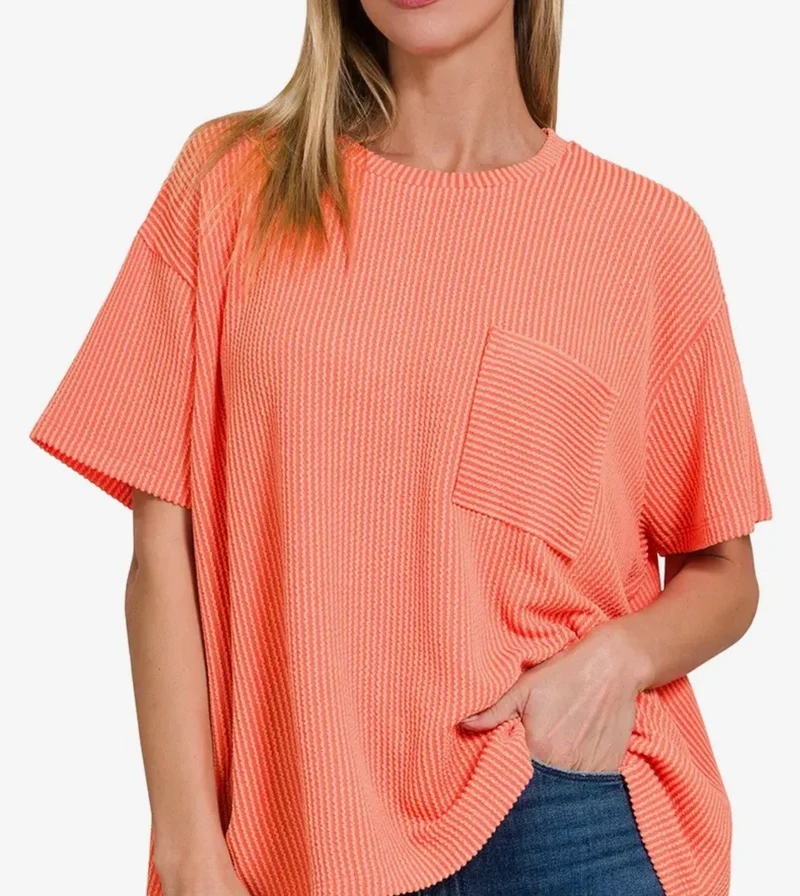 Front Pocket Ribbed Top