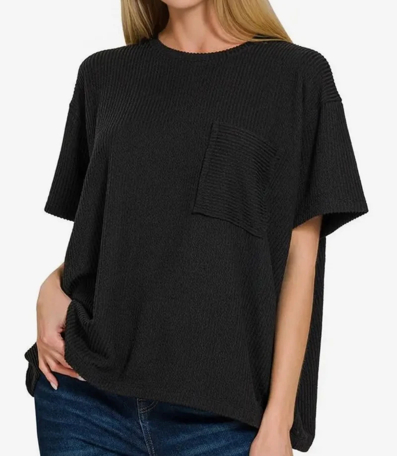 Front Pocket Ribbed Top