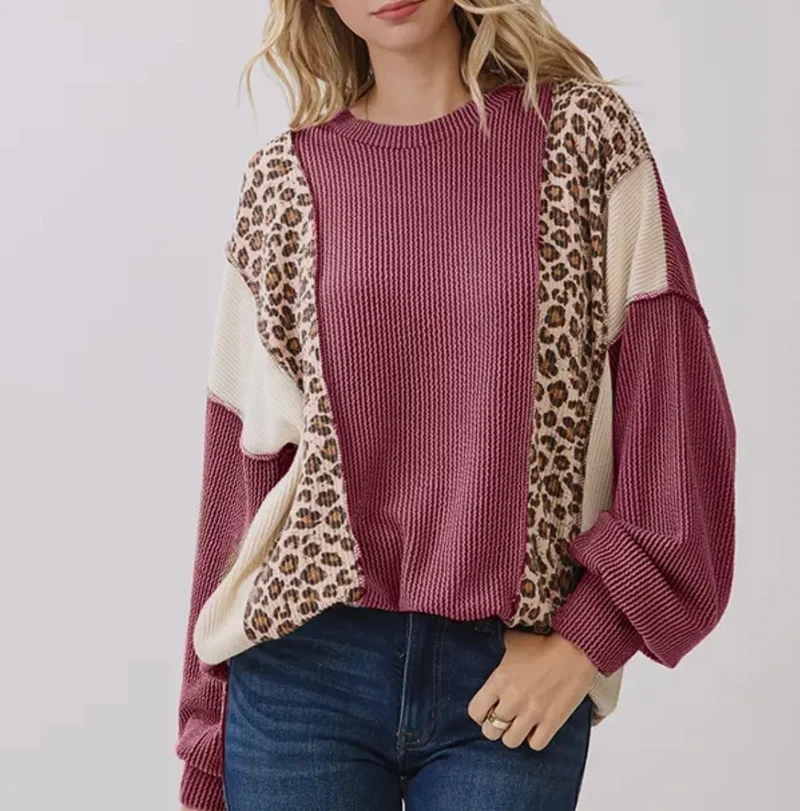 Maroon Patchwork Ribbed Top