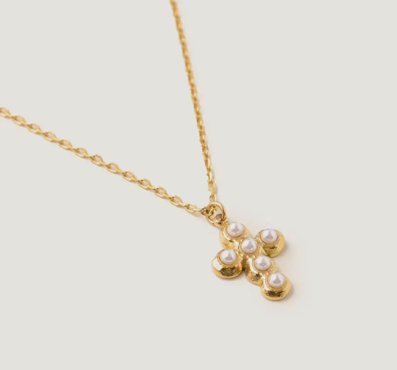 Stainless Steel Pearl Cross Necklace