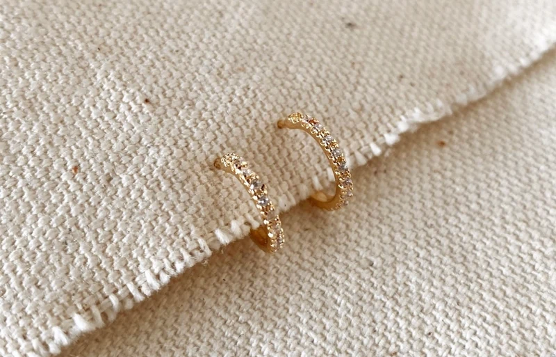 18K Gold Filled Thin Line CZ Hoop Earrings