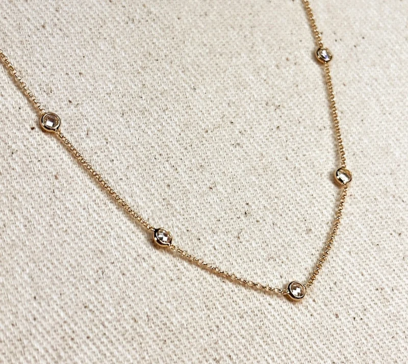 Bezel CZ Necklace 18K Gold Filled