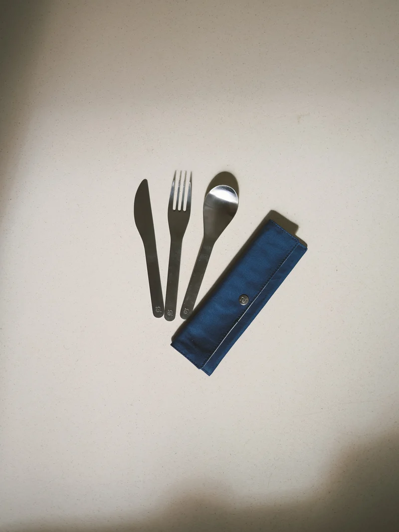 Set de 3 couverts inox - Granite Bleu