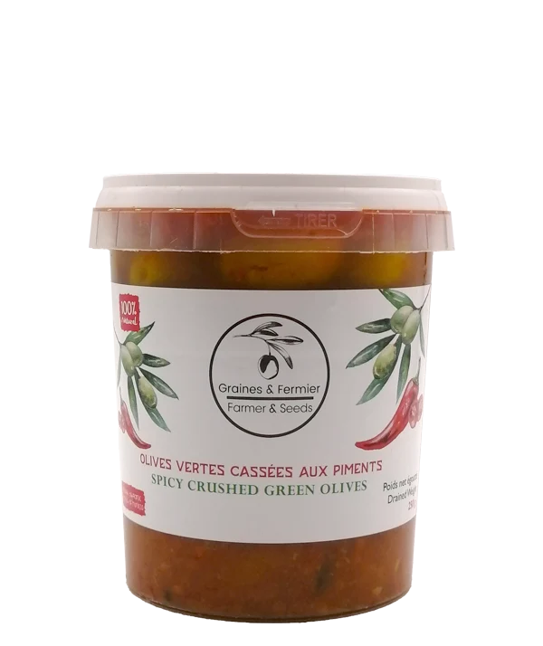 Olives vertes cassées aux piments