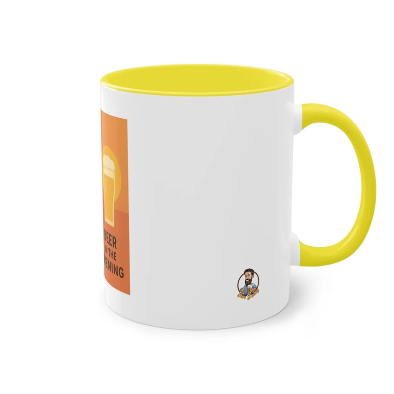 Tweekleurige koffietas: Koffie in de ochtend, bier in de avond.