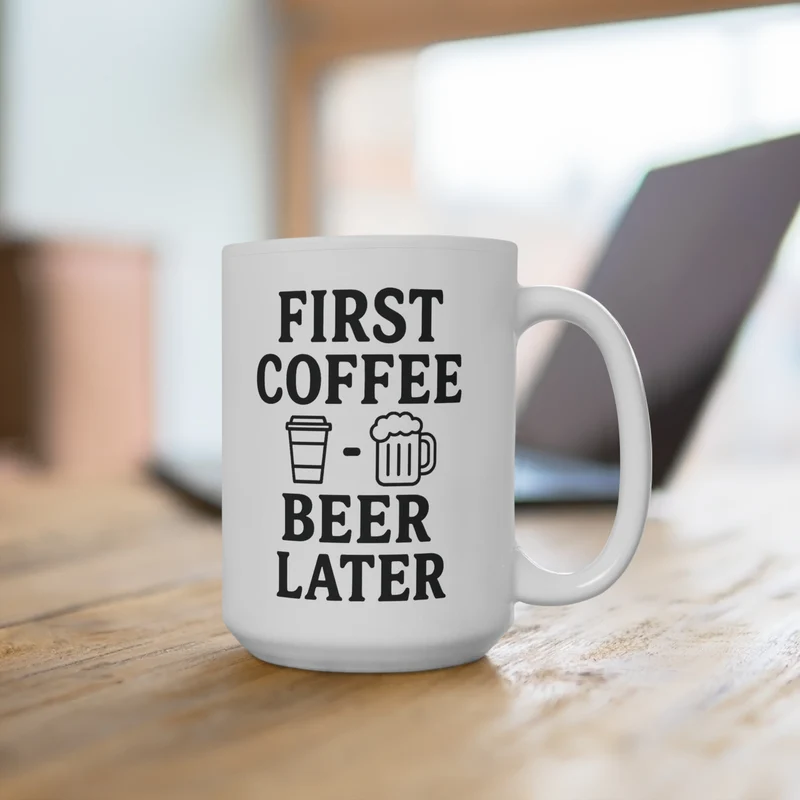 Keramische koffietas: First Coffee, Beer Later