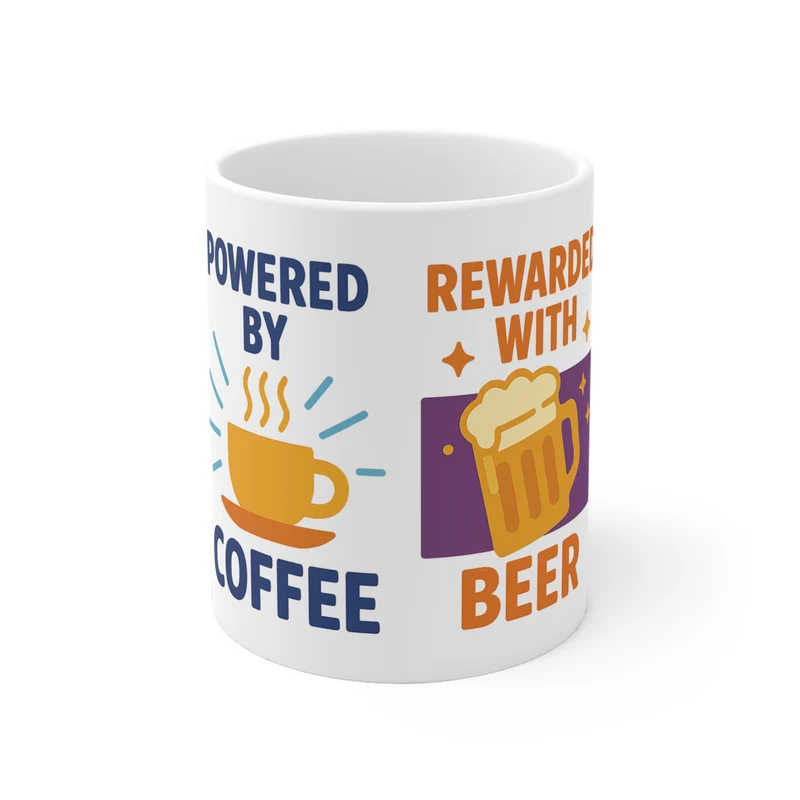 Keramische tas: powered by Coffee, rewarded with beer