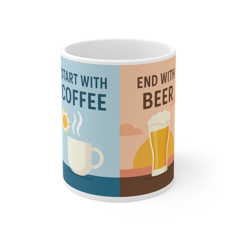 Keramische koffietas - "Start with Coffee, end with beer"